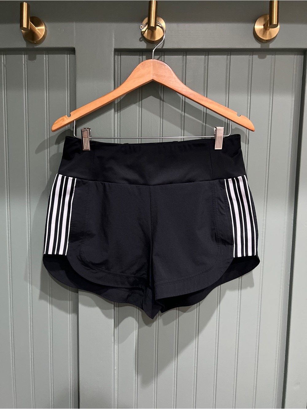 Athleta Black Running Shorts with White Side Stripes